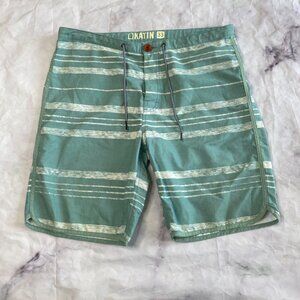 Katin Green and White Striped Board Shorts